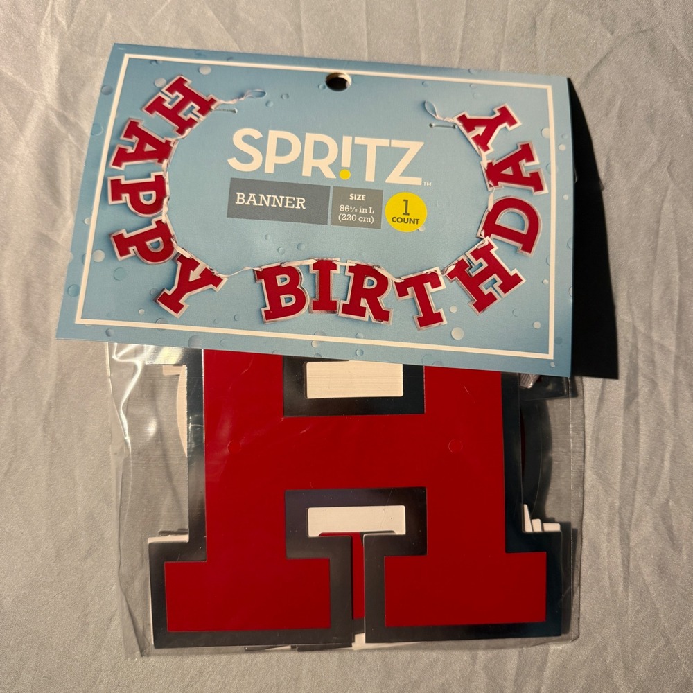 Spritz Happy Birthday Banner Red Silver Metallic Letter Garland 86.6in Long